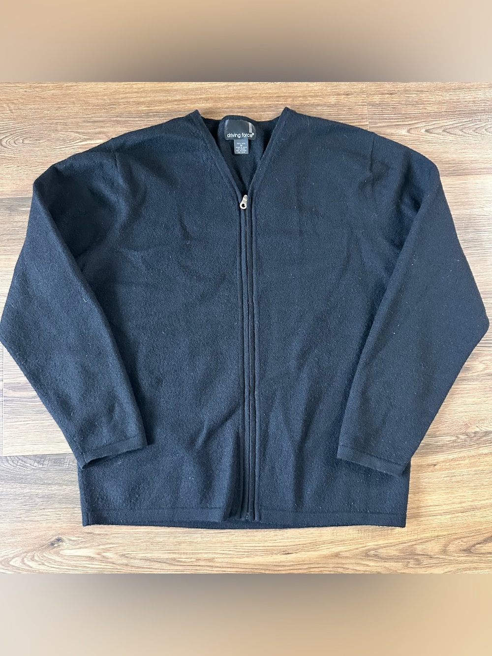 VTG Driving Force 100% Wool Zip Up Sweater Black Mens Medium Fisherman Classic